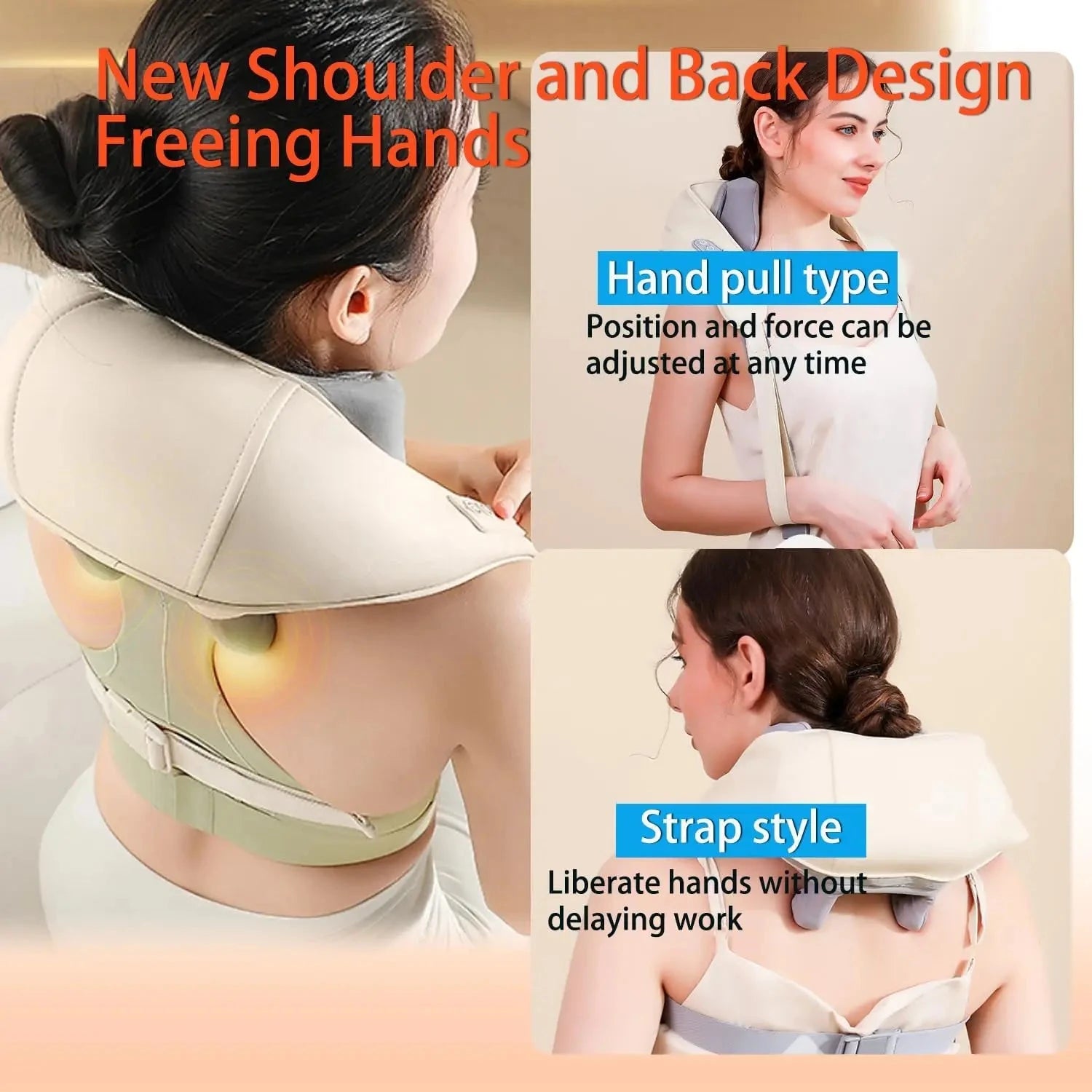 20W Beige Neck And Shoulder Massager Wireless Shoulder And Back Kneading Massage Shawl Trapezius Neck Cervical Masajeador Good Vibrations