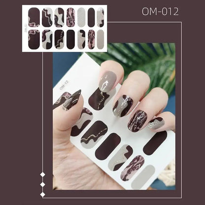 14 Strips Leopard Print Semi-Cured Gel Nail Decals 3D Gradient Waterproof Full Cover Flakes Nail Sticker DIY Adhesive Nail Wraps Good Vibrations
