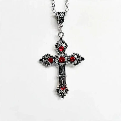 Gothic black ruby cross pendant men's women's for Women, Trendy Layering Pendant Charm Style, Daily Party Gift Evening Wedding Good Vibrations