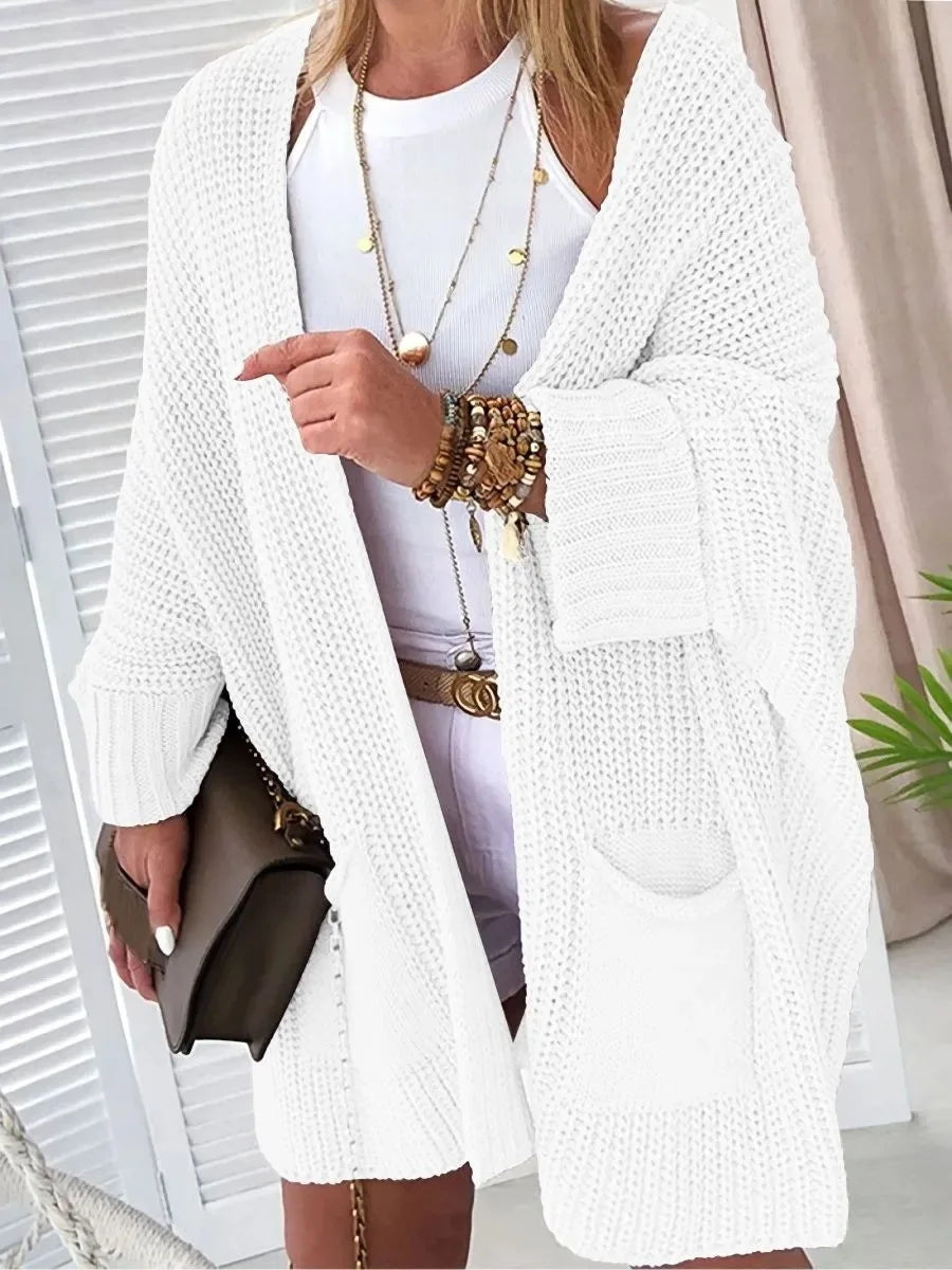 Pockets Knitted Cardigan for Women Casual V-neck Long Coat Fashion Autumn Winter Long Sleeve Sweater Vintage Chic Sweater Women Good Vibrations