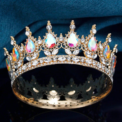 Queen King Wedding Crown Round Tiaras and Crowns Bride Diadem Birthday Party Cake Topper Jewelry Hair Accessory Good Vibrations