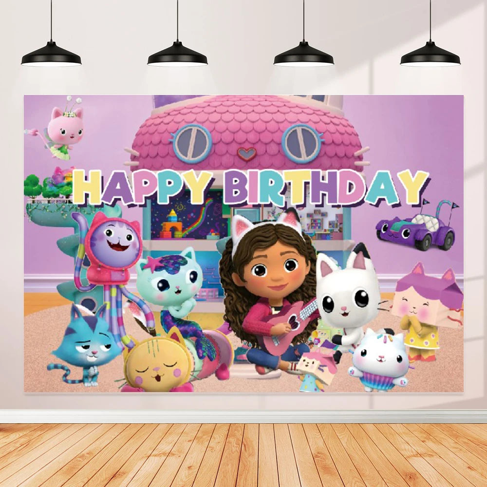 Gabby Doll House Birthday Party Decoration Cat Cutlery Cup Plate Stickers Baby Shower Children's Party Balloon DIY Toy Supplies Good Vibrations