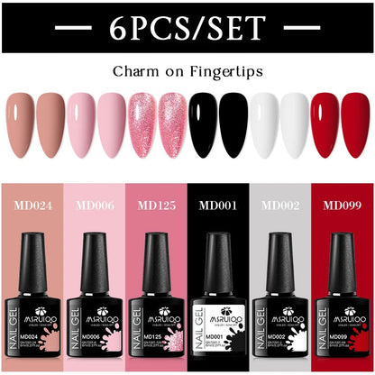 MSRUIOO 6pcs Nude Pink Gel Nail Polish Set Glitter Colorful Semi Permanent UV Gel Kits DIY Nail Art Painting Varnish Manicure Good Vibrations