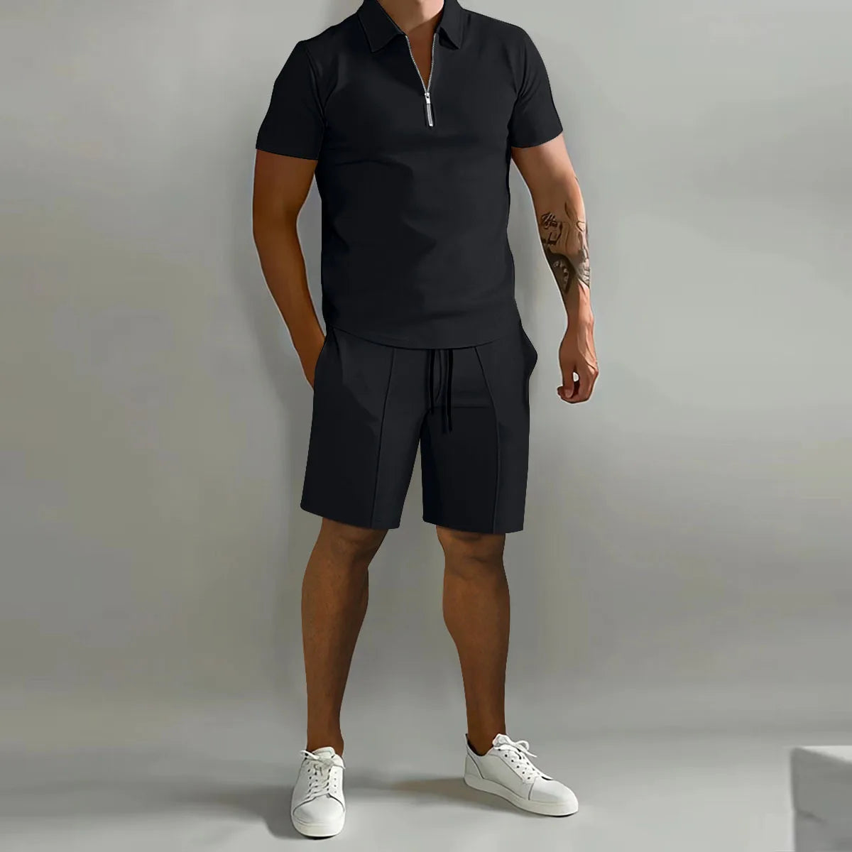 Cross-border men's set 2025 autumn new men's Polo casual loose short sleeve shorts sports set Good Vibrations