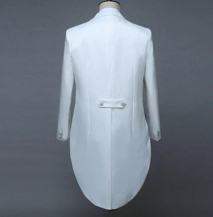 Mens Tuxedo Tailcoat Formal Dress Suits Swallow Tail Coat Navy Blue Male Jacket and Pants Party Wedding Dance Magic Performance Good Vibrations