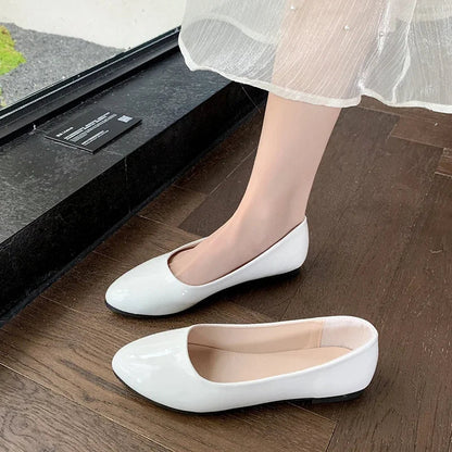 Women's Formal Uniform Shoes Spring Autumn Black Versatile Flat Shoes Women Causal Loafers Non-slip Ladies Ballet Leather Shoes Good Vibrations