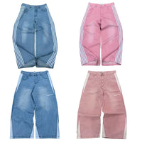Y2K baggy Jeans Splicing embroidery high quality Jeans Fashion men women Sweatpants Casual streetwear Hip Hop wide leg trousers Good Vibrations