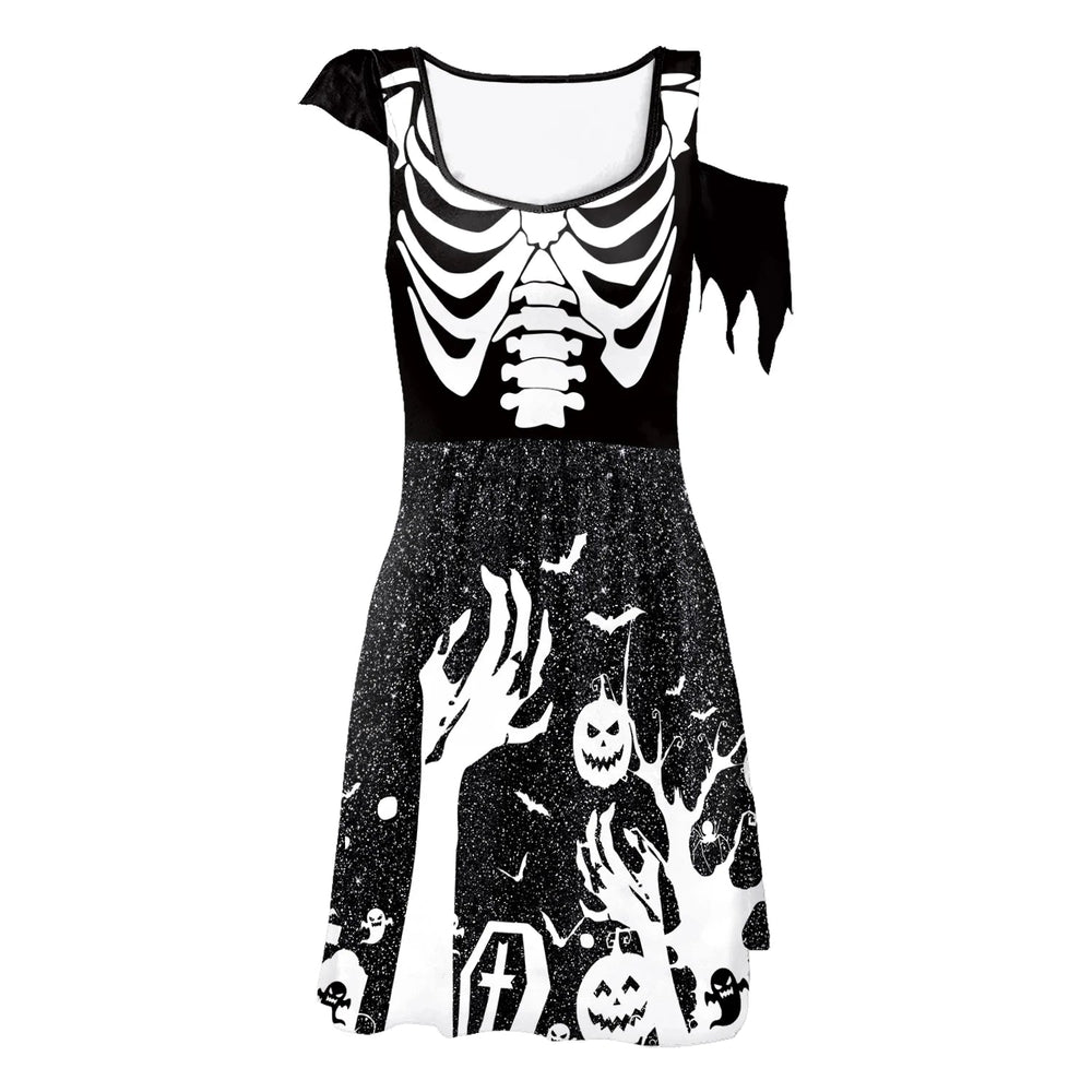 Funny Pink Skeleton Dress Halloween Ghost Cospaly Costume Women Dress Day of The Dead Robe Skull Dress Carnival Party Outfit Good Vibrations