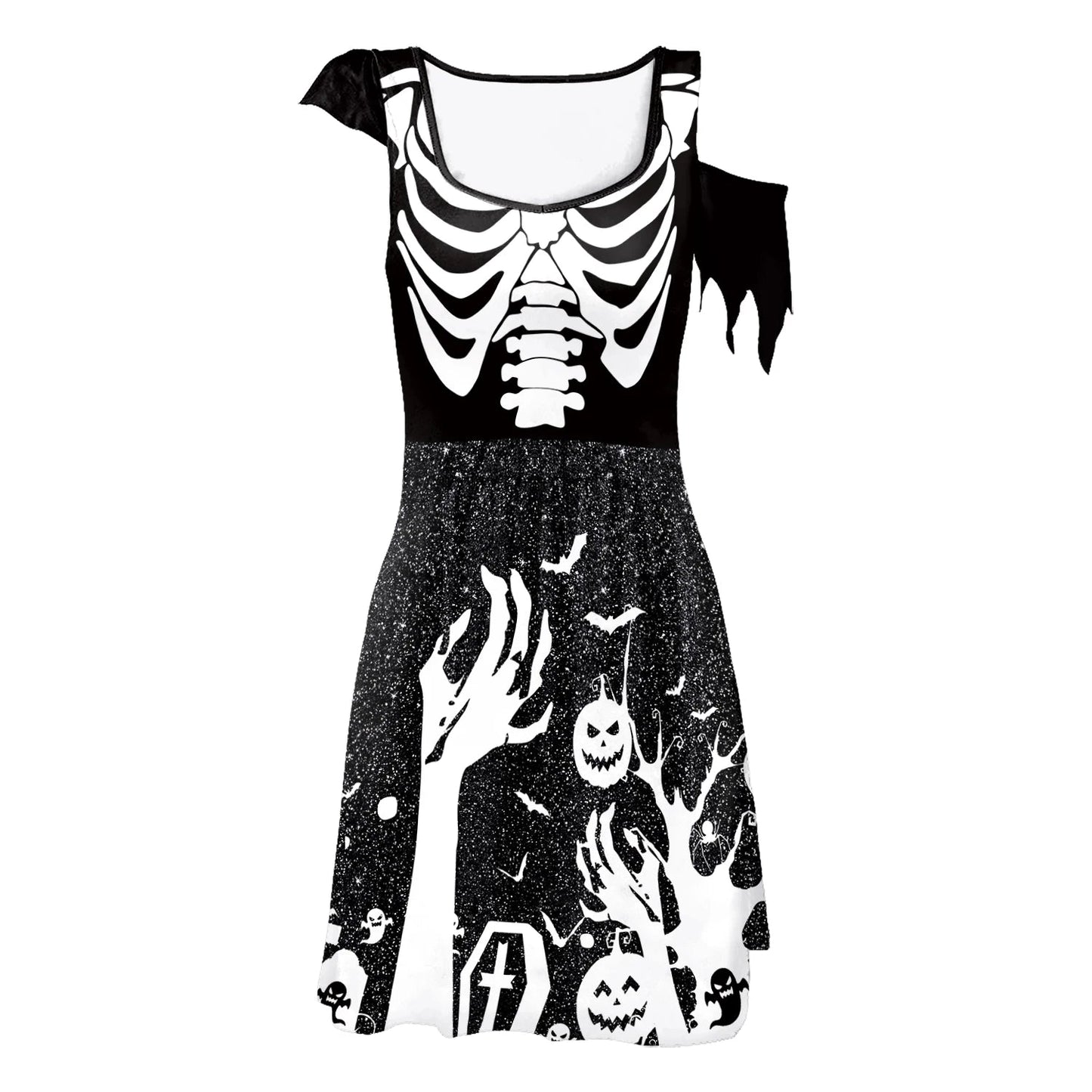 Funny Pink Skeleton Dress Halloween Ghost Cospaly Costume Women Dress Day of The Dead Robe Skull Dress Carnival Party Outfit Good Vibrations