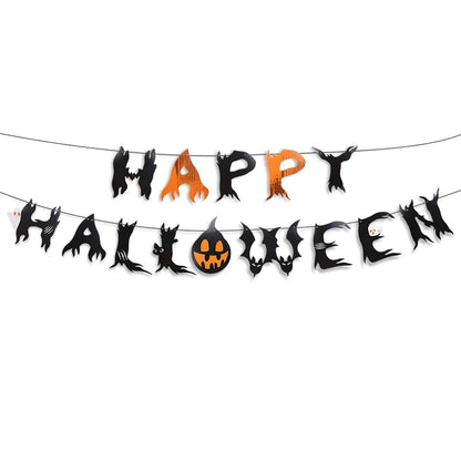 Halloween Party Paper Garland Bat Pumpkin Banner 2025 Happy Halloween Party Decoration for Home Trick or Treat Hanging Pendants Good Vibrations