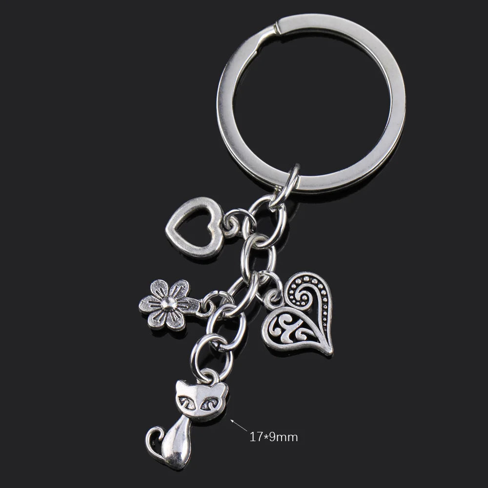 Fashion Animal Women Keychain Car Moon Cat Dog Love Heart Key Chain Friends Gift Jewelry Bag Pendant Wing Evil Eye Angel Turtles Good Vibrations