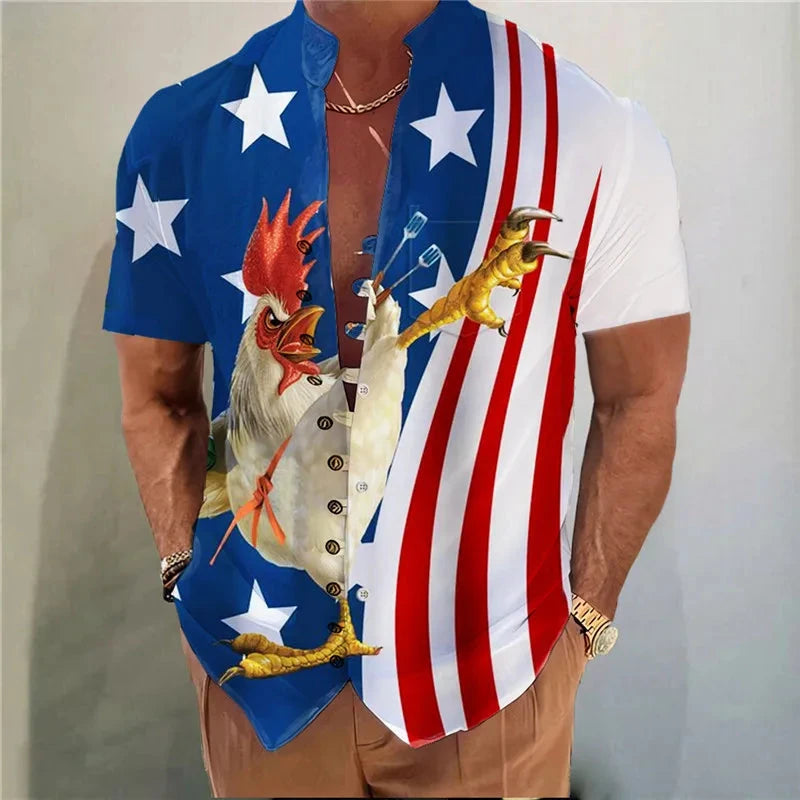 Men Shirts New Print Button Shirt Fashion Stand Collar Loose Fitting Men's Shirts Casual Streetwear Comfortable Good Vibrations