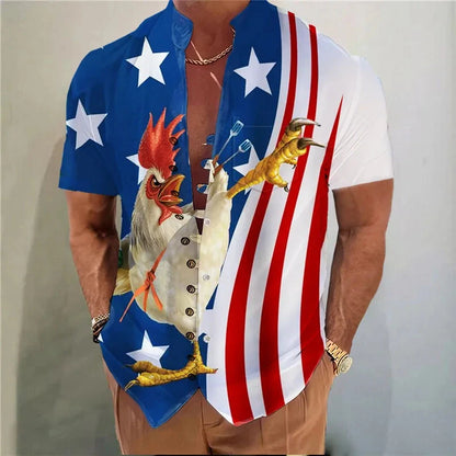 Men Shirts New Print Button Shirt Fashion Stand Collar Loose Fitting Men's Shirts Casual Streetwear Comfortable Good Vibrations