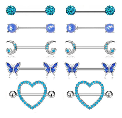 Mixed-style Sexy Nipple Rings Sets Heart Butterfly Dangle Nipple Piercing Bulk for Women Stainless Steel Cute Cat Shield Barbell Good Vibrations Adult Super Store