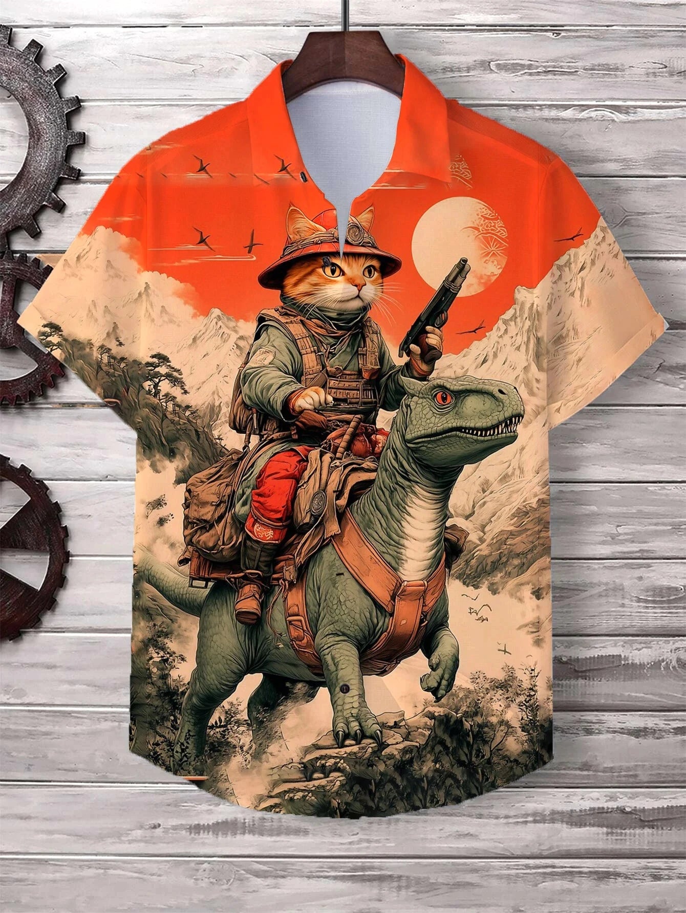 Men's Cat Graphics Shirts Short Sleeved Button Down Lapel Shirt For Summer Oversized Tops Vacation Casual Hawaiian Shirts Good Vibrations