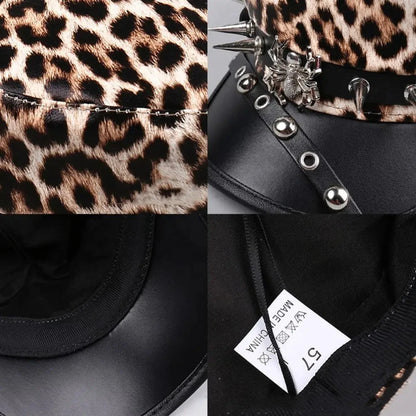 Retro Hip-hop Rivet Leopard Hat Harajuku Punk Y2k Beret Hat Gothic Silver Flat Top Cap for Girls Good Vibrations