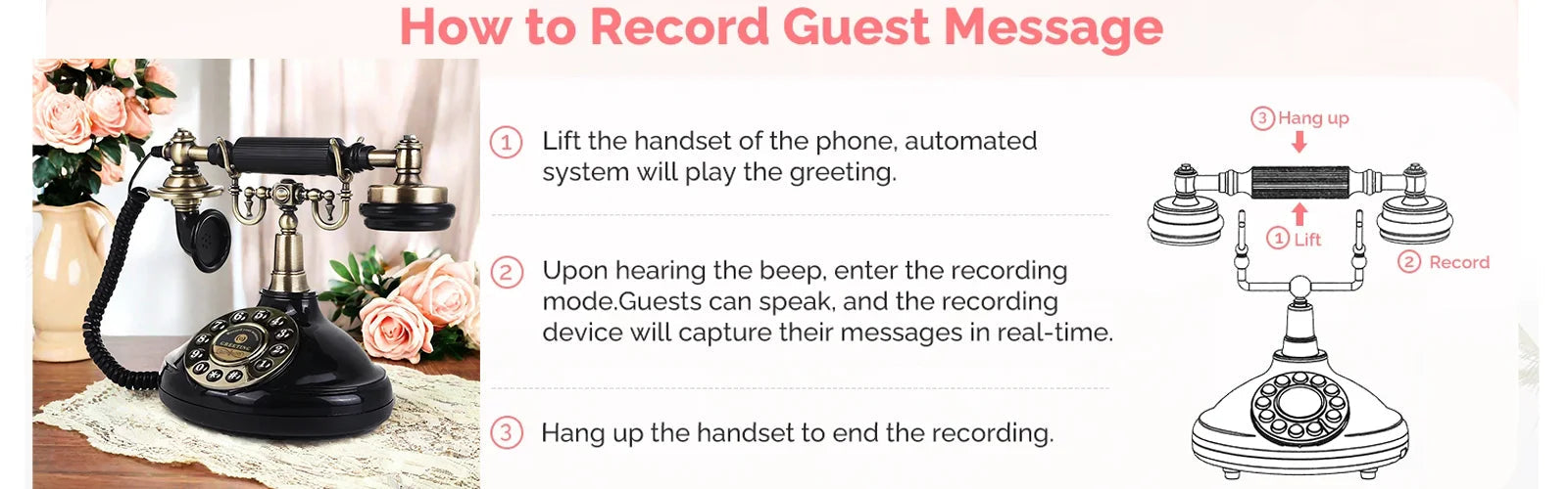 Audio Guestbook Phone Antique Vintage Phone Ceremony Welcome Audio Wedding Guest Book For Wedding Party Birthday Best Price OEM Good Vibrations