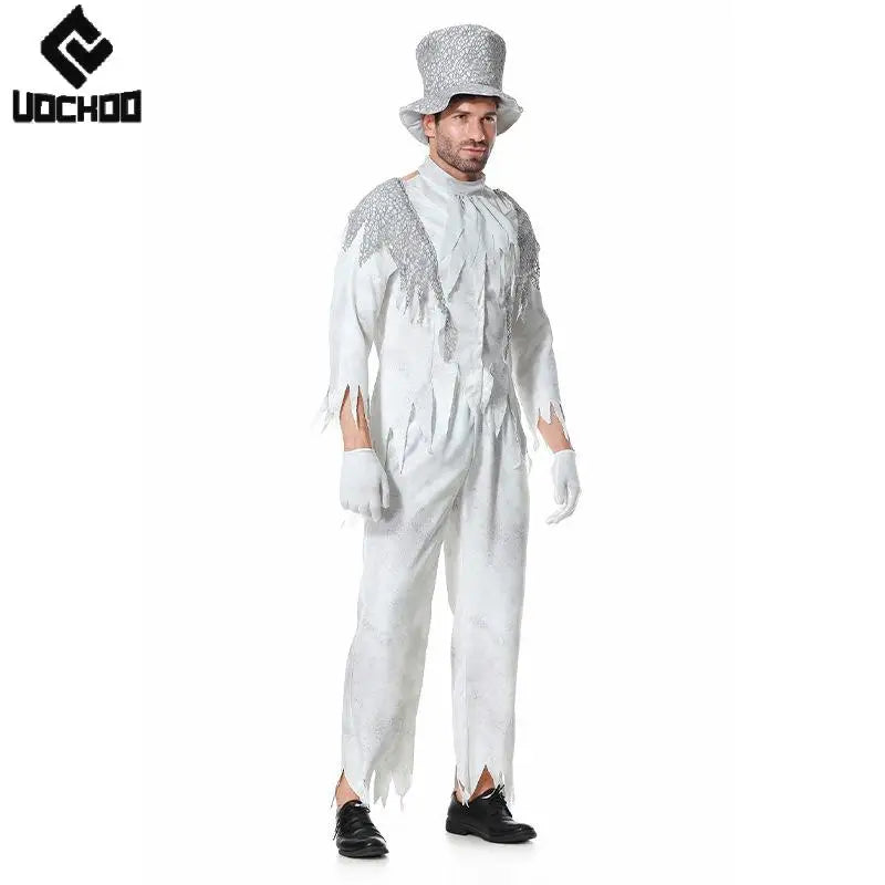 Halloween Magician Cosplay Costume Halloween Men Suit Vintage White Gentleman Dress Up Stage Performance Carnival Clothing Good Vibrations