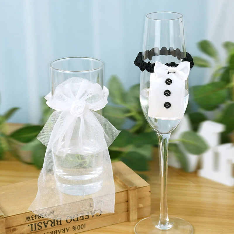 2Pcs Marriage Bride And Groom Wine Cups Wraps Champagne Glass Bottles Cover Wedding Table Decoration Bachelorette Party Decor Good Vibrations