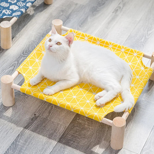 New Durable Canvas Cat Bed House Elevated Cat Hammocks Cushion Wood Canvas Cat Lounge Bed for Small Dogs Cats House Pet Products Good Vibrations