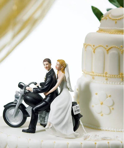 Resin Cake Topper Fashion Bride Groom on Motorcycle Figurine Wedding Ornament