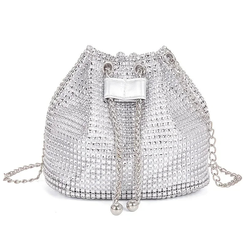 Women's Crossbody Bag with Embellished Cord Strass, Multifunctional Bucket Bag Formal Daily Use Good Vibrations