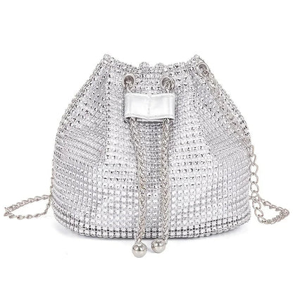 Women's Crossbody Bag with Embellished Cord Strass, Multifunctional Bucket Bag Formal Daily Use Good Vibrations