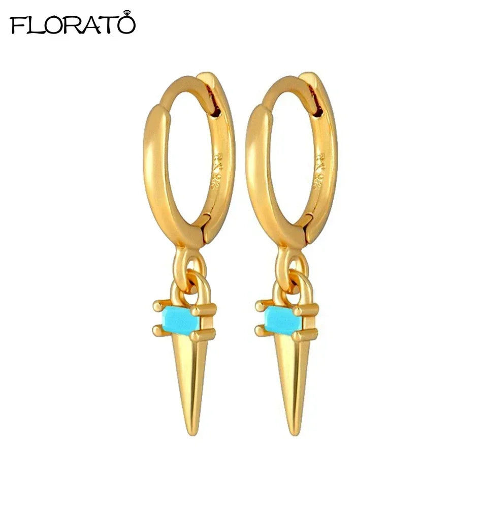 925 Sterling Silver Needle Summer Blue Earrings Trend 18K Gold Hoop Earrings for Women Fashion Puncture Jewelry Ear Accessories Good Vibrations