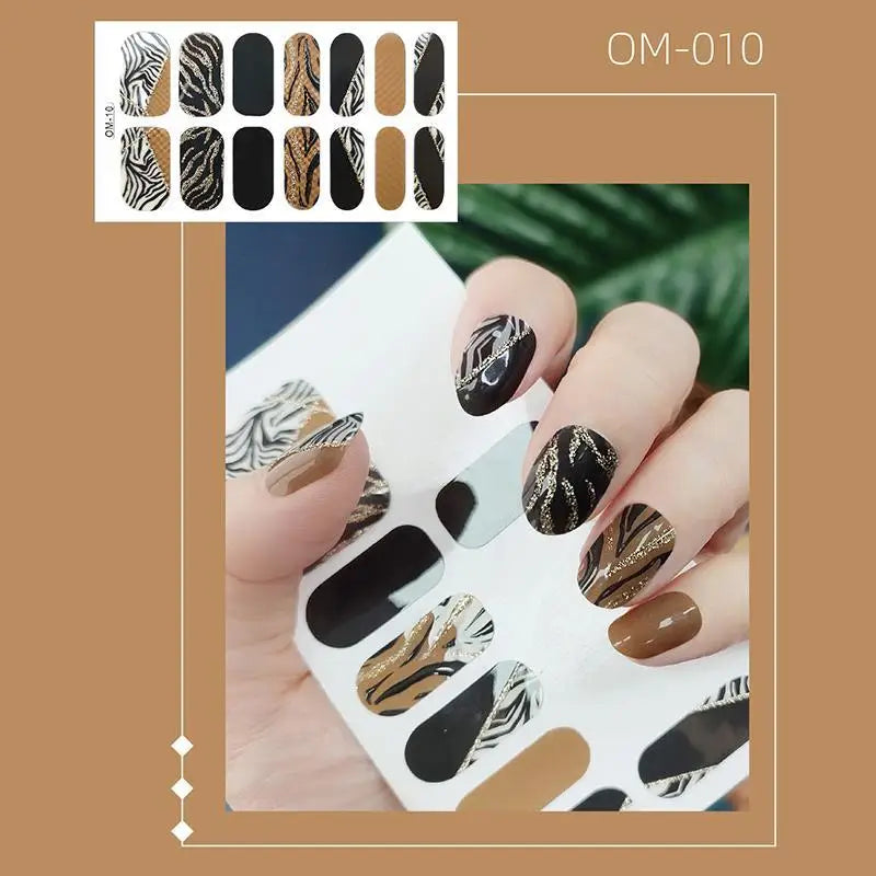 14 Strips Leopard Print Semi-Cured Gel Nail Decals 3D Gradient Waterproof Full Cover Flakes Nail Sticker DIY Adhesive Nail Wraps Good Vibrations