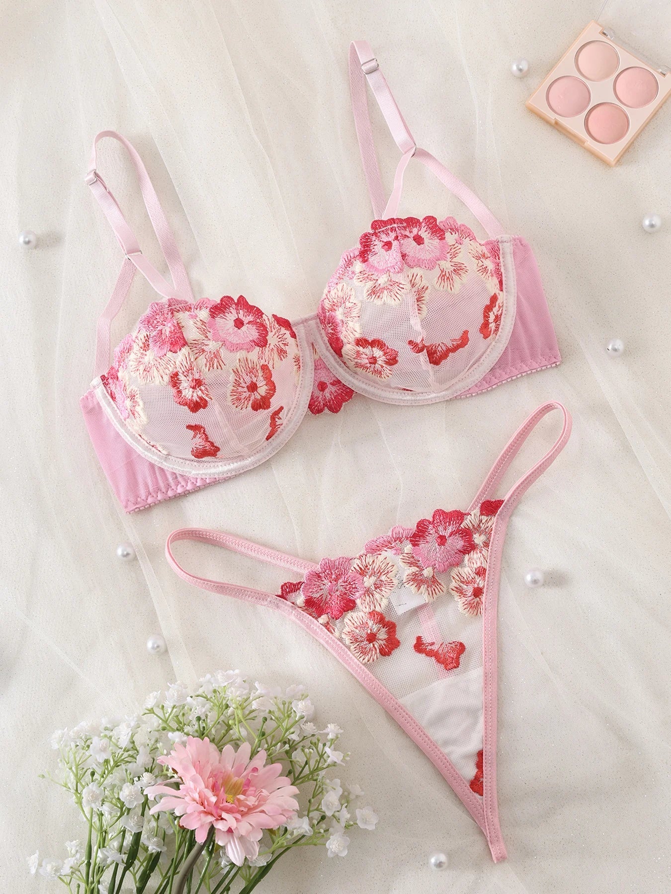 Women's Underwear Set Fancy Woman Semi-Sheer Embroidery Beautiful Bra And Panty Sets Erotic Outfits Sexy Lingerie Good Vibrations