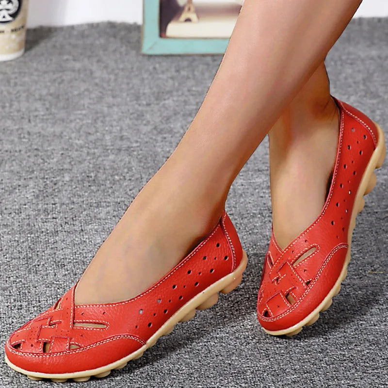 Women Flats Genuine Leather Women's Loafers Nurse Shoes Hollow Shoes Women Slip On Women Shoes Footwear Ballet Flats Women Good Vibrations