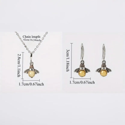 Charming Bee-inspired Jewelry Set - Glamorous Crystal Zirconia Earrings and Silver Plated Necklace and Bracelet Good Vibrations