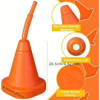 8 Plastic Racing Car Party Cup With Straw, Building Shaped Cup, Cone Party Cup, Birthday Gift, Great For Traffic Theme Party Good Vibrations