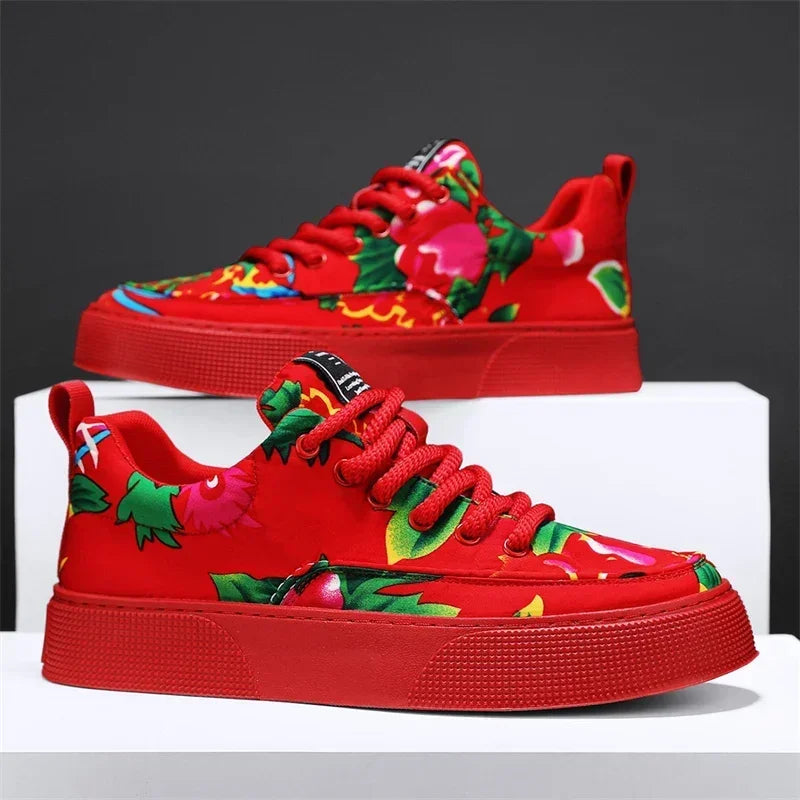 Fashion Men Casual Shoes Outdoor Men Running Sneakers Comfortable Floral Cloth Platform Walking Shoes Lightweight Tennis Shoes Good Vibrations