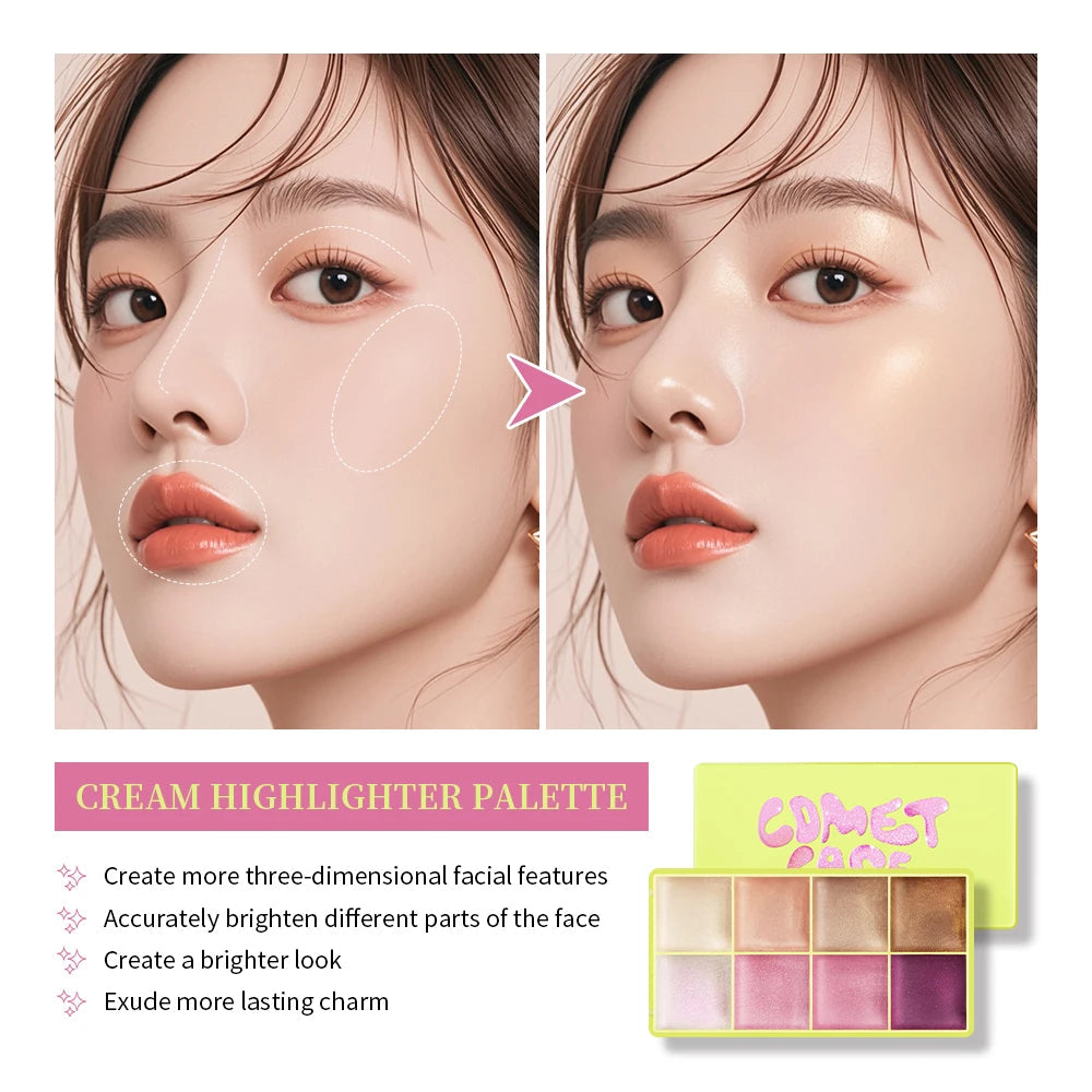 8Colors Highlight/Brow/Blush Palett Enhance Facial Three-dimensional Makeup Shimmer Waterproof Makeup Tool Cosmetic Good Vibrations