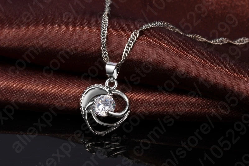 Charming Love Shape Crystal Necklace Elegant Women Wedding Ceremony Ear Jewelry 925 Sterling Silver Pendant Chain Good Vibrations