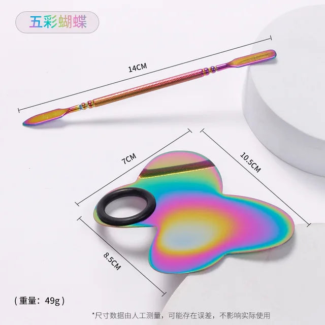 1set Stainless Steel Nail Makeup Palette Colorful Palette with Spatula Stick Nail Polish Mixing Plate Foundation Eyeshadow Mixer Good Vibrations