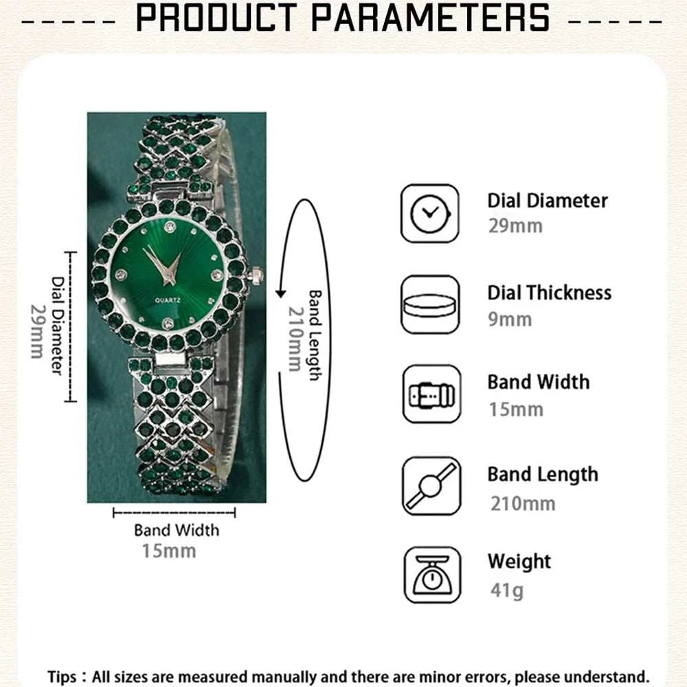 Women Fashion Watches Heart Rhinestone Ring Necklace Earring Jewelry Set Luxury Dress Quartz WristWatch Simple Elegant Watch Gif Good Vibrations Adult Super Store