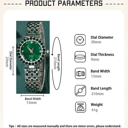 Women Fashion Watches Heart Rhinestone Ring Necklace Earring Jewelry Set Luxury Dress Quartz WristWatch Simple Elegant Watch Gif Good Vibrations Adult Super Store
