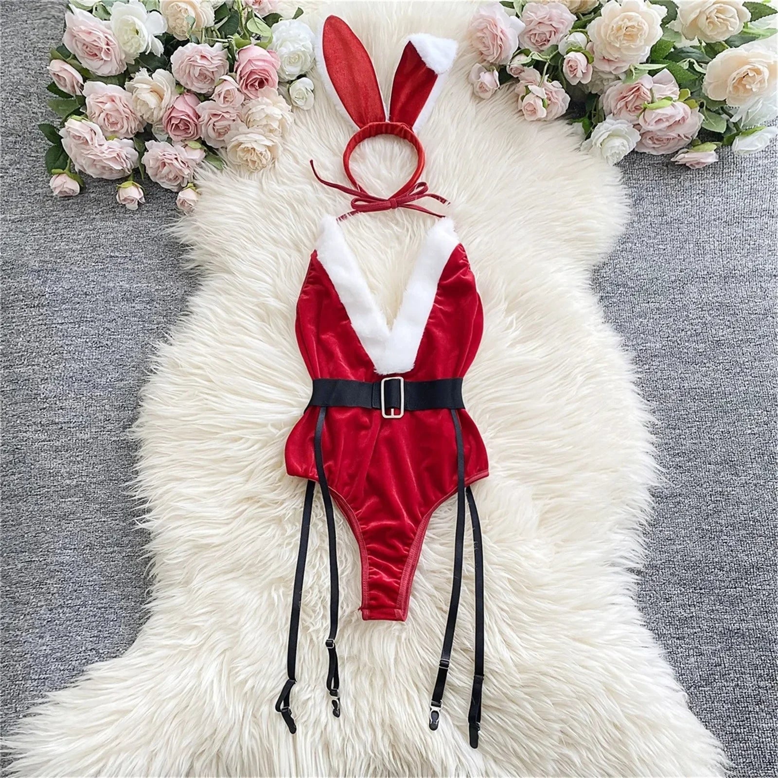 Women'S Christmas Sexy sets Bunny Red Bodysuit Lingerie And Hat Underwear Women Sexy Lingerie Set lingerie sexy de femmes Good Vibrations