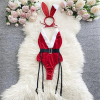 Women'S Christmas Sexy sets Bunny Red Bodysuit Lingerie And Hat Underwear Women Sexy Lingerie Set lingerie sexy de femmes Good Vibrations