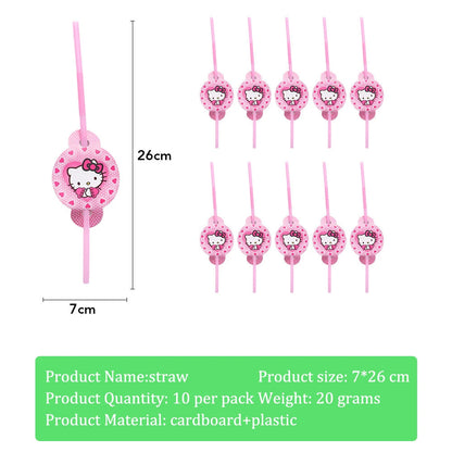Hello Kitty Theme Girls Birthday Party Disposable Tableware Paper Cup Plate Balloon Kids Favors KT Balloon Party Decor Supplies Good Vibrations