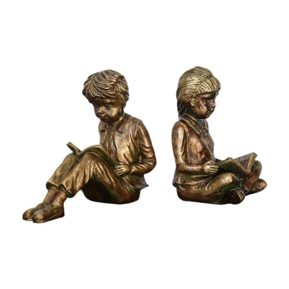 Boy Girl Reading Bookends Books Stoppers for Bookshelf Living Room Office Good Vibrations