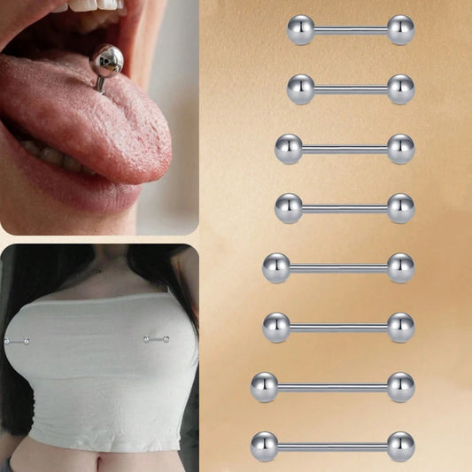 1pair 14G Stainless Steel Straight Barbell - Tongue & Nipple Rings For Women & Men - Length 12-18mm - Piercing Jewelry Good Vibrations