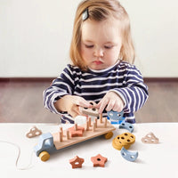 Wooden Baby Toy  Wooden Trailer  Babies Learn Cognitive Toy  Hand And Foot Coordination Toy  Color Recognition Toy  Silicone Toy Good Vibrations