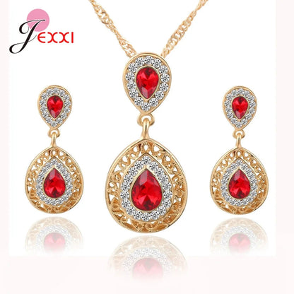 Brand Wedding Party Women Gold Color Jewelry Sets Waterdrop Necklaces piercing Drop Earrings Opal Stone Bijoux Good Vibrations Adult Super Store