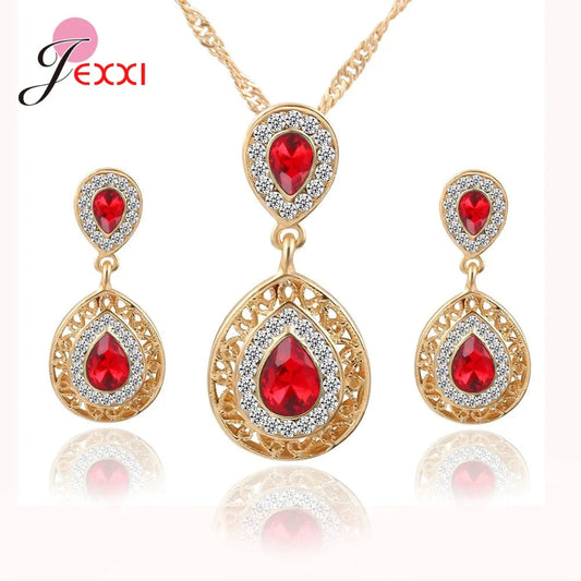 Brand Wedding Party Women Gold Color Jewelry Sets Waterdrop Necklaces piercing Drop Earrings Opal Stone Bijoux Good Vibrations Adult Super Store