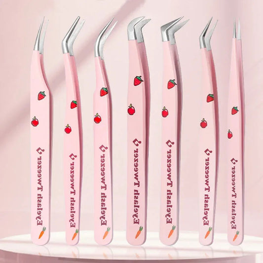 6 Types False Eyelash Tweezers Stainless Steel Anti-static Pincet Curved Strip 3D Lashes Extension Tweezer Makeup Tools Good Vibrations