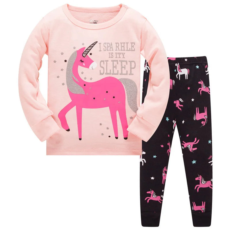 Jumping Meters 3-8T Flamingo Print  Autumn Winter Girls Sleepwear Fashion Children's Home Clothes Kids Pyjamas Costume Good Vibrations