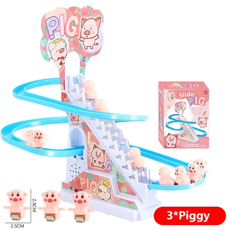 Electric Small Ducks Climbing Toys DIY Ducks Chasing Race Track Game Set with Lights & Music Roller Coaster Toy for Kids Gift Good Vibrations
